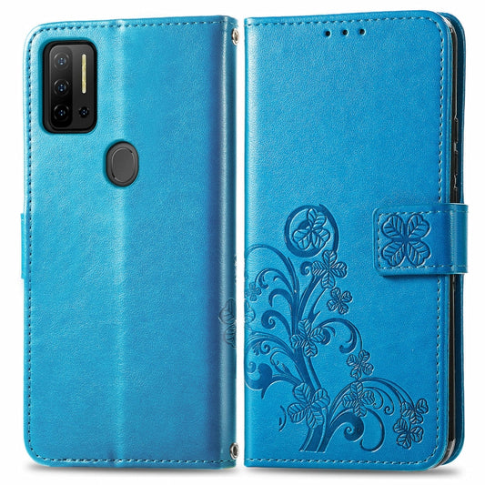 For Ulefone Note 11 Plus Four-leaf Clasp Embossed Buckle Mobile Phone Protection Leather Case with Lanyard & Card Slot & Wallet & Bracket Function(Blue) by buy2fix