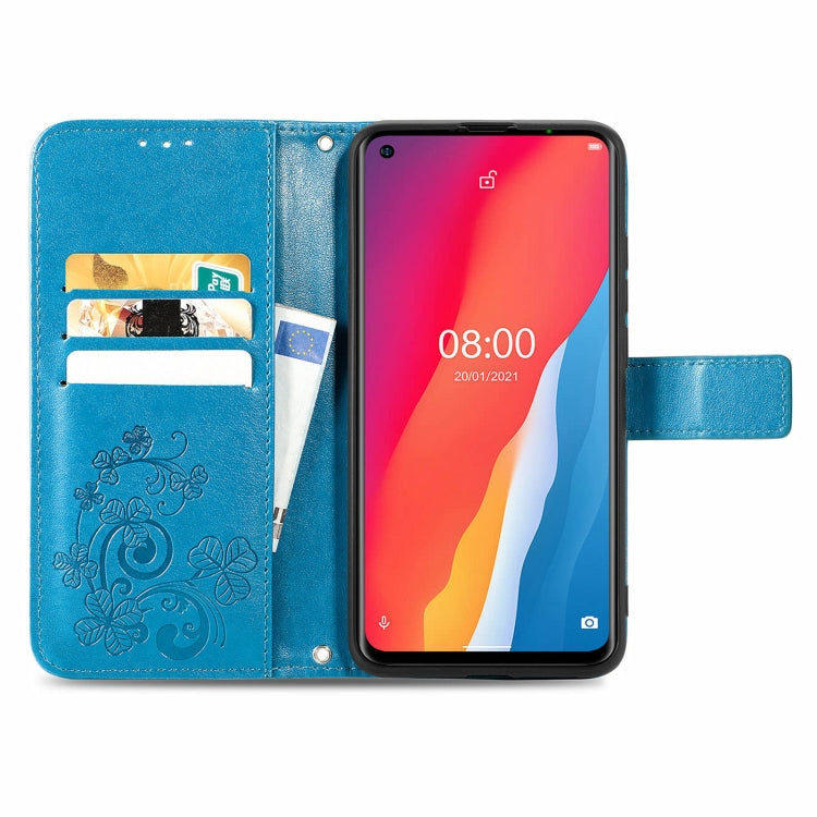 For Ulefone Note 11 Plus Four-leaf Clasp Embossed Buckle Mobile Phone Protection Leather Case with Lanyard & Card Slot & Wallet & Bracket Function(Blue) by buy2fix