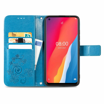 For Ulefone Note 11 Plus Four-leaf Clasp Embossed Buckle Mobile Phone Protection Leather Case with Lanyard & Card Slot & Wallet & Bracket Function(Blue) by buy2fix