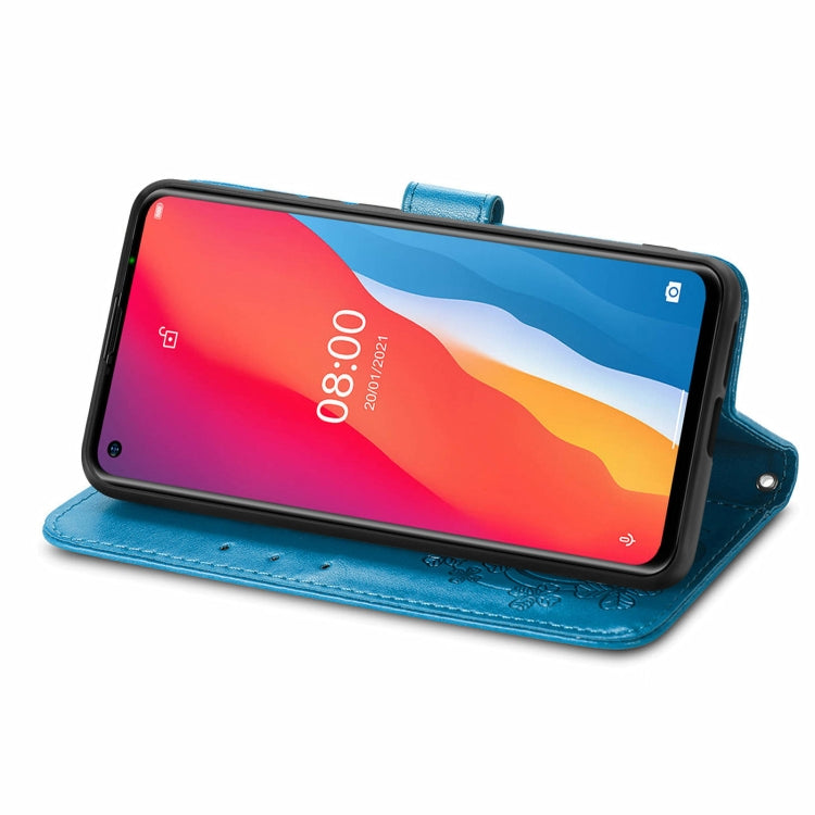 For Ulefone Note 11 Plus Four-leaf Clasp Embossed Buckle Mobile Phone Protection Leather Case with Lanyard & Card Slot & Wallet & Bracket Function(Blue) by buy2fix