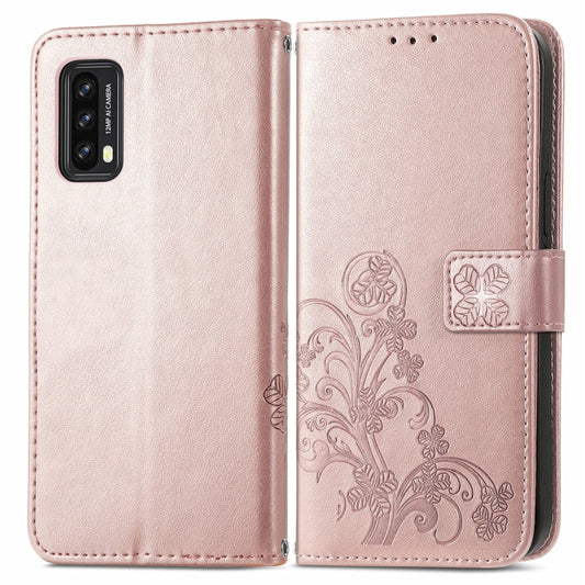For Blackview A90 Four-leaf Clasp Embossed Buckle Mobile Phone Protection Leather Case with Lanyard & Card Slot & Wallet & Bracket Function(Rose Gold) by buy2fix