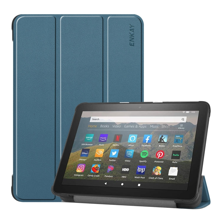 For Amazon Fire HD 8 / HD 8 Plus (2020) ENKAY Custer Texture Horizontal Flip PU+PC Leather Case with Three-folding Holder & Sleep / Wake-up Function(Dark Green) - Amazon by ENKAY | Online Shopping UK | buy2fix