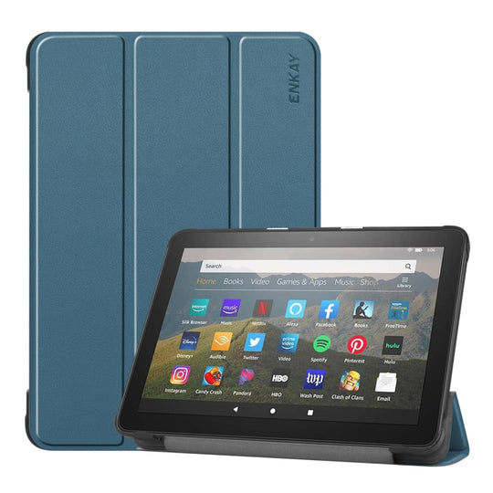 For Amazon Fire HD 8 / HD 8 Plus (2020) ENKAY Custer Texture Horizontal Flip PU+PC Leather Case with Three-folding Holder & Sleep / Wake-up Function(Dark Green)