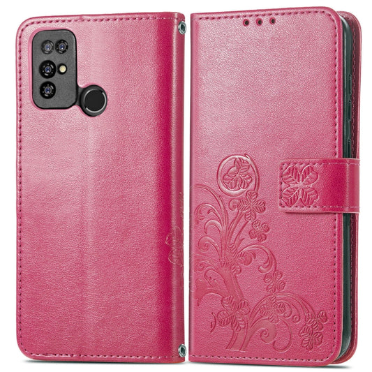 For Doogee X96 Pro Four-leaf Clasp Embossed Buckle Mobile Phone Protection Leather Case with Lanyard & Card Slot & Wallet & Bracket Function(Magenta) by buy2fix