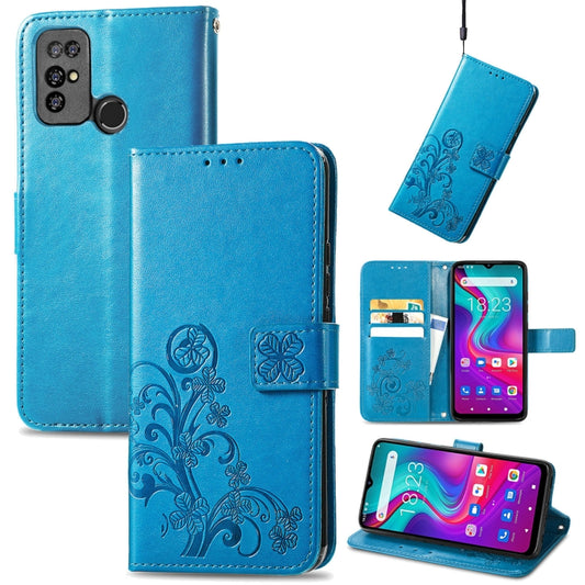 For Doogee X96 Pro Four-leaf Clasp Embossed Buckle Mobile Phone Protection Leather Case with Lanyard & Card Slot & Wallet & Bracket Function(Blue) by buy2fix