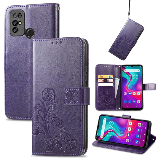 For Doogee X96 Pro Four-leaf Clasp Embossed Buckle Mobile Phone Protection Leather Case with Lanyard & Card Slot & Wallet & Bracket Function(Purple) by buy2fix