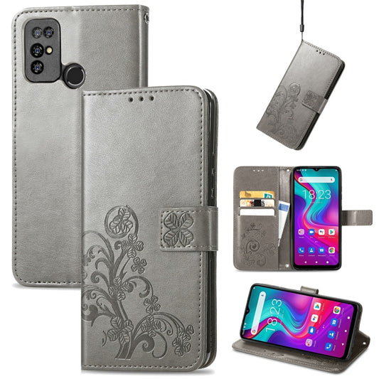 For Doogee X96 Pro Four-leaf Clasp Embossed Buckle Mobile Phone Protection Leather Case with Lanyard & Card Slot & Wallet & Bracket Function(Gray) by buy2fix