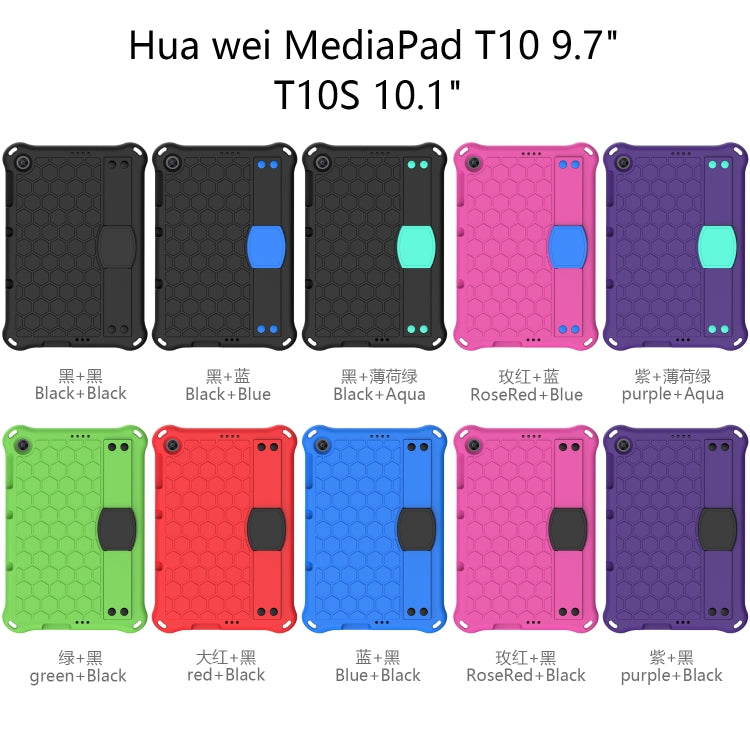 For Huawei MediaPad T10 9.7 / T10 10.1 Honeycomb Design EVA + PC Material Four Corner Anti Falling Protective Shell with Strap(Purple+Aqua) - Huawei by buy2fix | Online Shopping UK | buy2fix