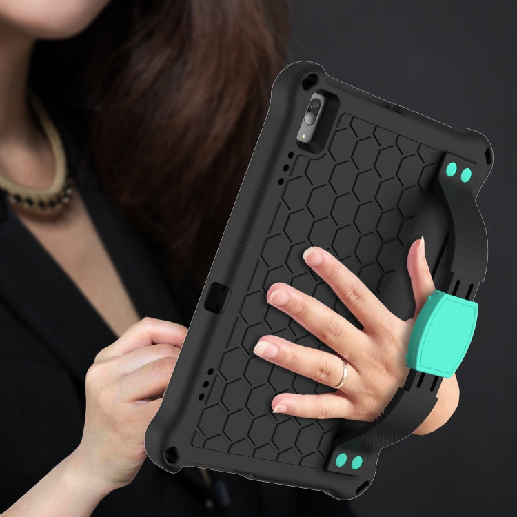 For Lenovo Smart Tab M10 TB-605F Honeycomb Design EVA + PC Material Four Corner Anti Falling Flat Protective Shell with Strap(Black+Aqua) - Lenovo by buy2fix | Online Shopping UK | buy2fix