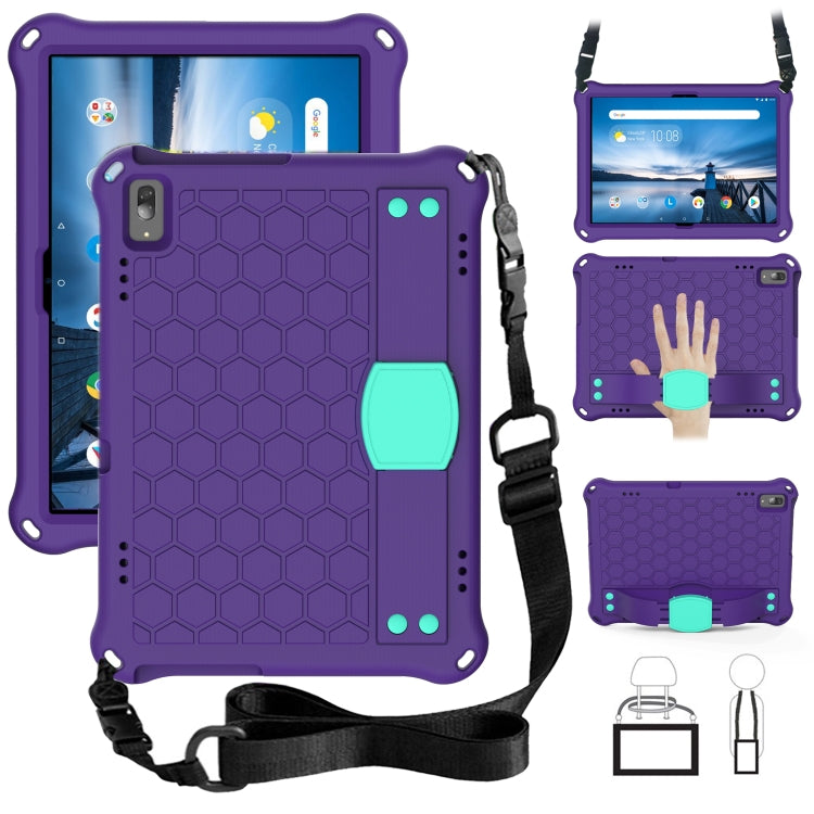 For Lenovo Smart Tab M10 TB-605F Honeycomb Design EVA + PC Material Four Corner Anti Falling Flat Protective Shell with Strap(Purple+Aqua) - Lenovo by buy2fix | Online Shopping UK | buy2fix