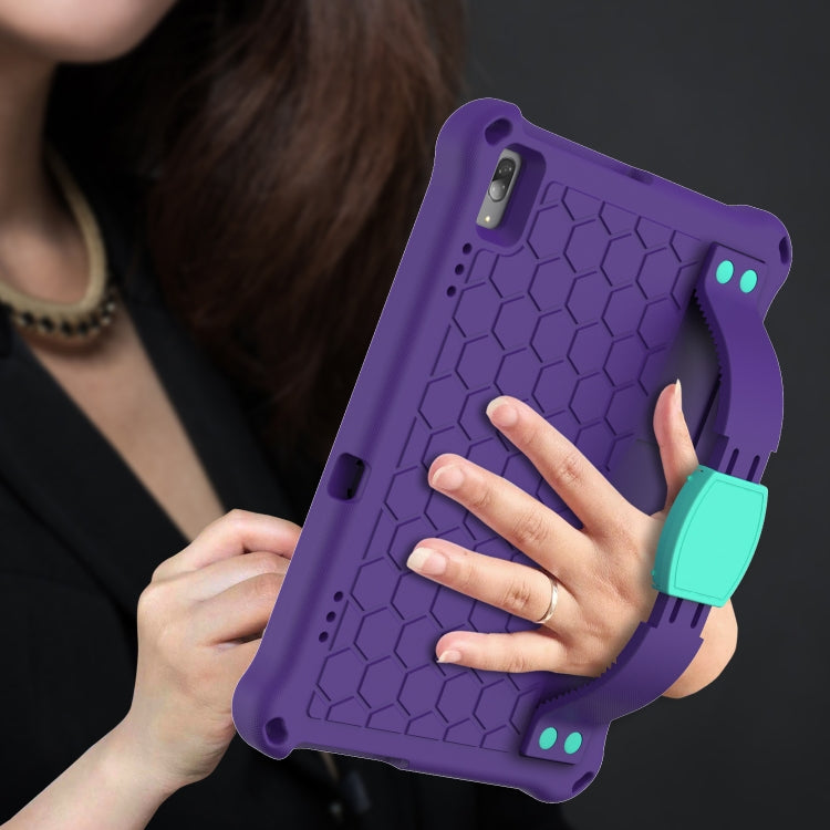 For Lenovo Smart Tab M10 TB-605F Honeycomb Design EVA + PC Material Four Corner Anti Falling Flat Protective Shell with Strap(Purple+Aqua) - Lenovo by buy2fix | Online Shopping UK | buy2fix