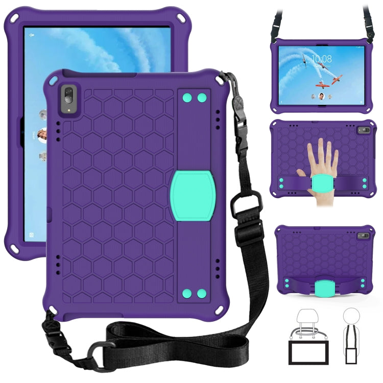 For Lenovo Tab E10 TB-X104F Honeycomb Design EVA + PC Material Four Corner Anti Falling Flat Protective Shell with Strap(Purple+Aqua) - Lenovo by buy2fix | Online Shopping UK | buy2fix