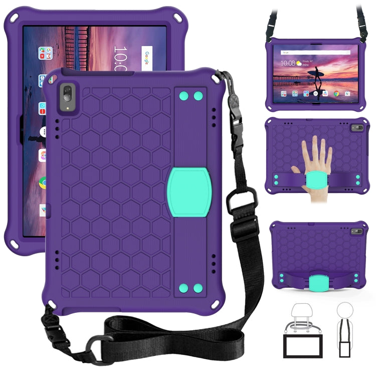 For Lenovo Tab 4 10 TB-X304F/N Honeycomb Design EVA + PC Material Four Corner Anti Falling Flat Protective Shell with Strap(Purple+Aqua) - Lenovo by buy2fix | Online Shopping UK | buy2fix