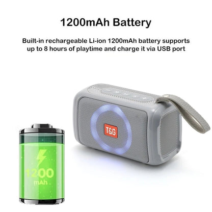 T&G TG193 Portable Bluetooth Speaker LED Light Waterproof Outdoor Subwoofer Support TF Card / FM Radio / AUX(Gray) - Desktop Speaker by T&G | Online Shopping UK | buy2fix