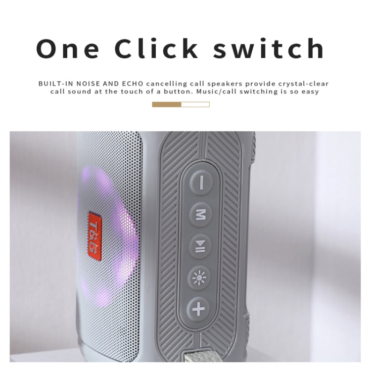 T&G TG193 Portable Bluetooth Speaker LED Light Waterproof Outdoor Subwoofer Support TF Card / FM Radio / AUX(Gray) - Desktop Speaker by T&G | Online Shopping UK | buy2fix