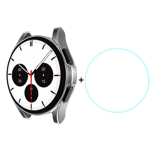 For Samsung Galaxy Watch4 Classic 42mm ENKAY Hat-Prince Full Coverage Electroplate Soft Case TPU HD Clear Cover + Tempered Glass Protector(Silver)