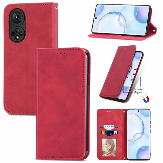 For Honor 50 Retro Skin Feel Business Magnetic Horizontal Flip Leather Case with Holder & Card Slots & Wallet & Photo Frame(Red)