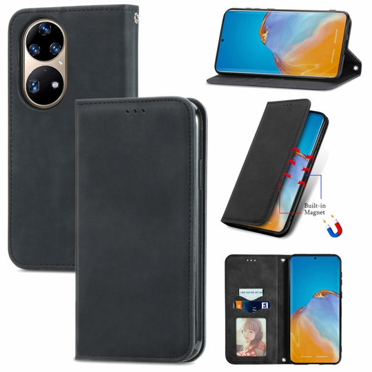 For Honor 50 Pro Retro Skin Feel Business Magnetic Horizontal Flip Leather Case with Holder & Card Slots & Wallet & Photo Frame(Black)
