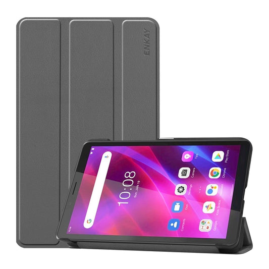 For Lenovo Tab M7 1/2/3 ENKAY Custer Texture Horizontal Flip PU+PC Leather Case with Three-folding Holder(Grey) - Lenovo by ENKAY | Online Shopping UK | buy2fix
