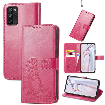 For Blackview A100 Four-leaf Clasp Embossed Buckle Mobile Phone Protection Leather Case with Lanyard & Card Slot & Wallet & Bracket Function(Magenta) - More Brand by buy2fix | Online Shopping UK | buy2fix