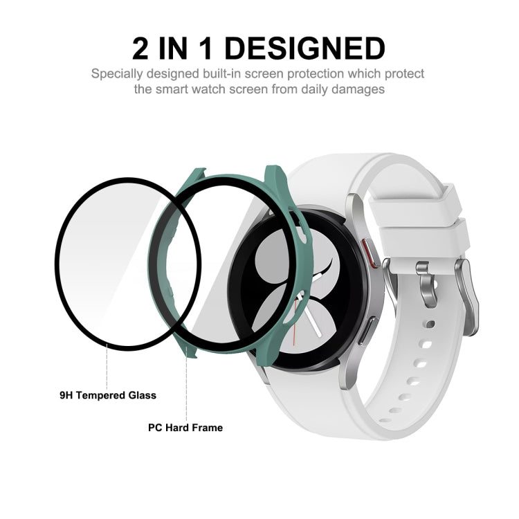 ENKAY Hat-Prince Full Coverage PC Frame + Tempered Glass Protector Composite Case for Samsung Galaxy Watch4 44mm(Silver) - Watch Cases by ENKAY | Online Shopping UK | buy2fix