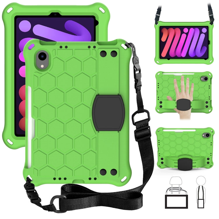 For iPad mini 6 / mini 2024 Honeycomb EVA Hybrid PC Tablet Case with Strap(Green+Black) - iPad mini 6 Cases by buy2fix | Online Shopping UK | buy2fix