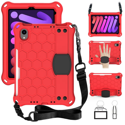 For iPad mini 6 / mini 2024 Honeycomb EVA Hybrid PC Tablet Case with Strap(Red+Black) - iPad mini 6 Cases by buy2fix | Online Shopping UK | buy2fix