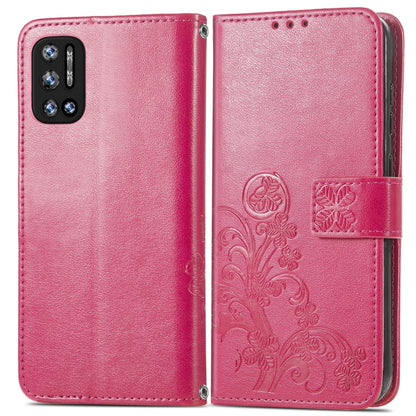 For DOOGEE N40 Pro Four-leaf Clasp Embossed Leather Case with Lanyard & Card Slot & Wallet & Holder(Magenta) - More Brand by buy2fix | Online Shopping UK | buy2fix