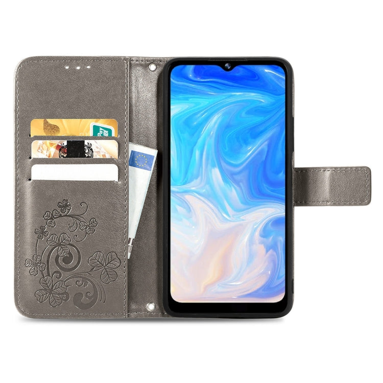 For DOOGEE N40 Pro Four-leaf Clasp Embossed Leather Case with Lanyard & Card Slot & Wallet & Holder(Grey) - More Brand by buy2fix | Online Shopping UK | buy2fix