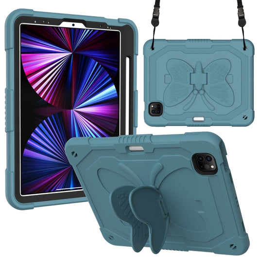 Pure Color PC + Silicone Anti-drop Tablet Tablet Case with Butterfly Holder & Pen Slot For iPad Pro 11 2018 & 2020 & 2021 & Air 2020 10.9(Dark Green) - iPad Pro 11 (2022/2021) Cases by buy2fix | Online Shopping UK | buy2fix