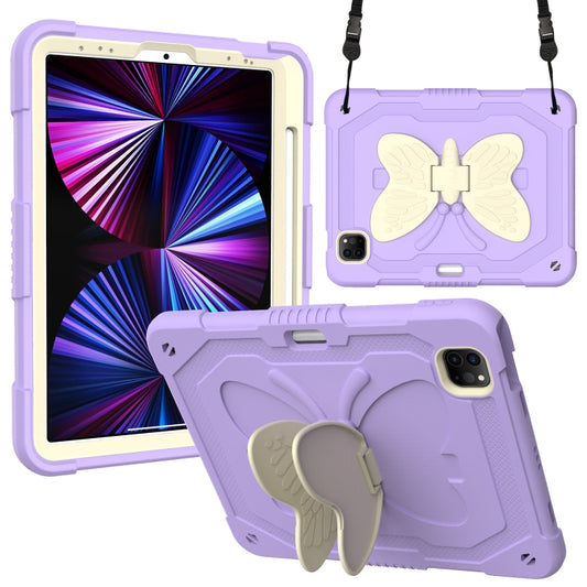 PC + Silicone Anti-drop Tablet Tablet Case with Butterfly Holder & Pen Slot for iPad Pro 11 2018 & 2020 & 2021 & Air 2020 10.9(Gream+Raro Purple) - iPad Pro 11 (2022/2021) Cases by buy2fix | Online Shopping UK | buy2fix