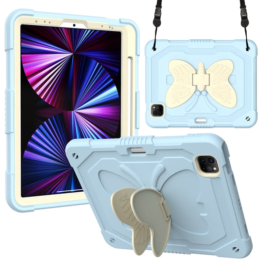 PC + Silicone Anti-drop Tablet Tablet Case with Butterfly Holder & Pen Slot for iPad Pro 11 2018 & 2020 & 2021 & Air 2020 10.9(Gream+Ice Blue) - iPad Pro 11 (2022/2021) Cases by buy2fix | Online Shopping UK | buy2fix
