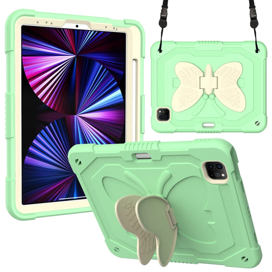 PC + Silicone Anti-drop Tablet Tablet Case with Butterfly Holder & Pen Slot for iPad Pro 11 2018 & 2020 & 2021 & Air 2020 10.9(Gream+Fresh Green) - iPad Pro 11 (2022/2021) Cases by buy2fix | Online Shopping UK | buy2fix