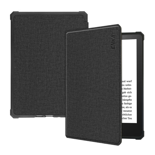 For Amazon Kindle Paperwhite 5 2021 ENKAY Solid Color Denim Texture Horizontal Flip Leather Tablet Case with Sleep / Wake-up Function(Black)