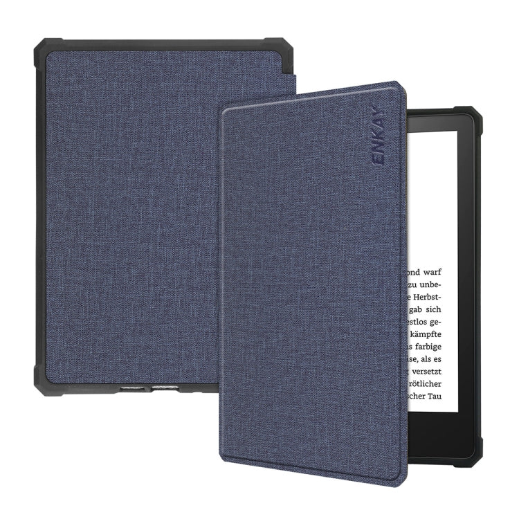 For Amazon Kindle Paperwhite 5 2021 ENKAY Solid Color Denim Texture Horizontal Flip Leather Tablet Case with Sleep / Wake-up Function(Dark Blue) - Amazon by ENKAY | Online Shopping UK | buy2fix