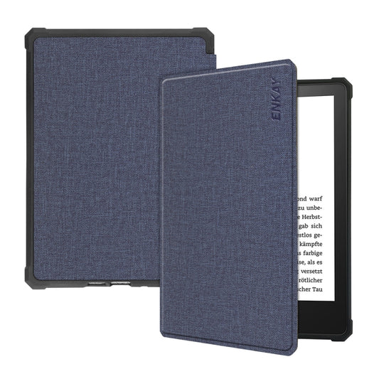 For Amazon Kindle Paperwhite 5 2021 ENKAY Solid Color Denim Texture Horizontal Flip Leather Tablet Case with Sleep / Wake-up Function(Dark Blue) - Amazon by ENKAY | Online Shopping UK | buy2fix