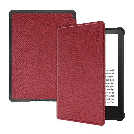 For Amazon Kindle Paperwhite 5 2021 ENKAY Solid Color Denim Texture Horizontal Flip Leather Tablet Case with Sleep / Wake-up Function(Wine Red) - Amazon by ENKAY | Online Shopping UK | buy2fix