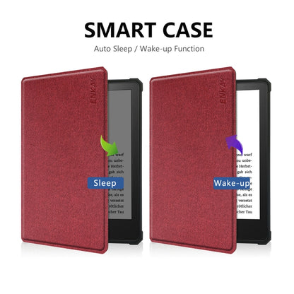 For Amazon Kindle Paperwhite 5 2021 ENKAY Solid Color Denim Texture Horizontal Flip Leather Tablet Case with Sleep / Wake-up Function(Wine Red) - Amazon by ENKAY | Online Shopping UK | buy2fix