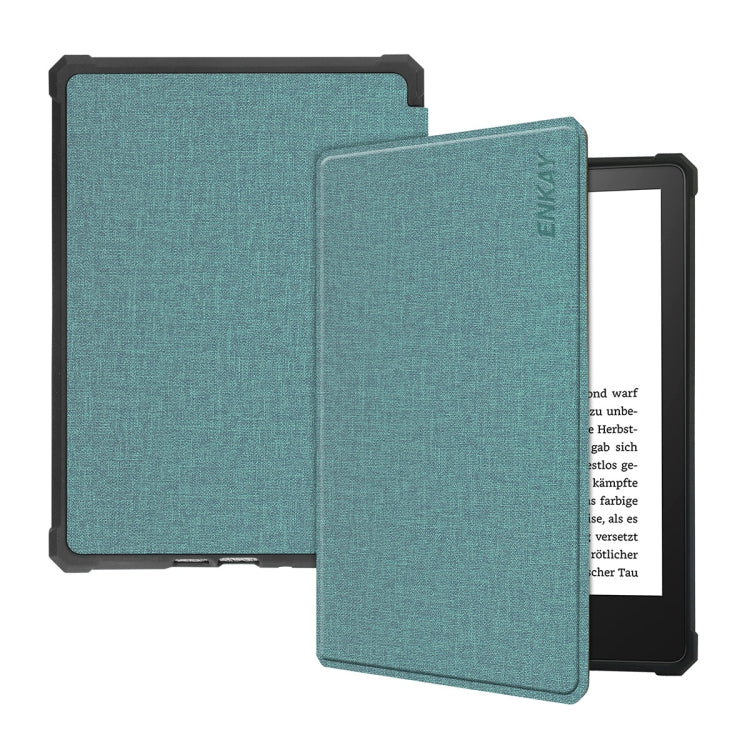 For Amazon Kindle Paperwhite 5 2021 ENKAY Solid Color Denim Texture Horizontal Flip Leather Tablet Case with Sleep / Wake-up Function(Green) - Amazon by ENKAY | Online Shopping UK | buy2fix
