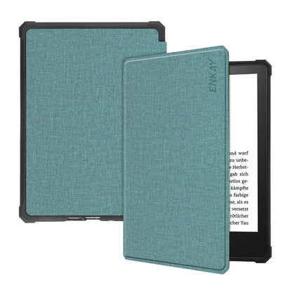 For Amazon Kindle Paperwhite 5 2021 ENKAY Solid Color Denim Texture Horizontal Flip Leather Tablet Case with Sleep / Wake-up Function(Green) - Amazon by ENKAY | Online Shopping UK | buy2fix