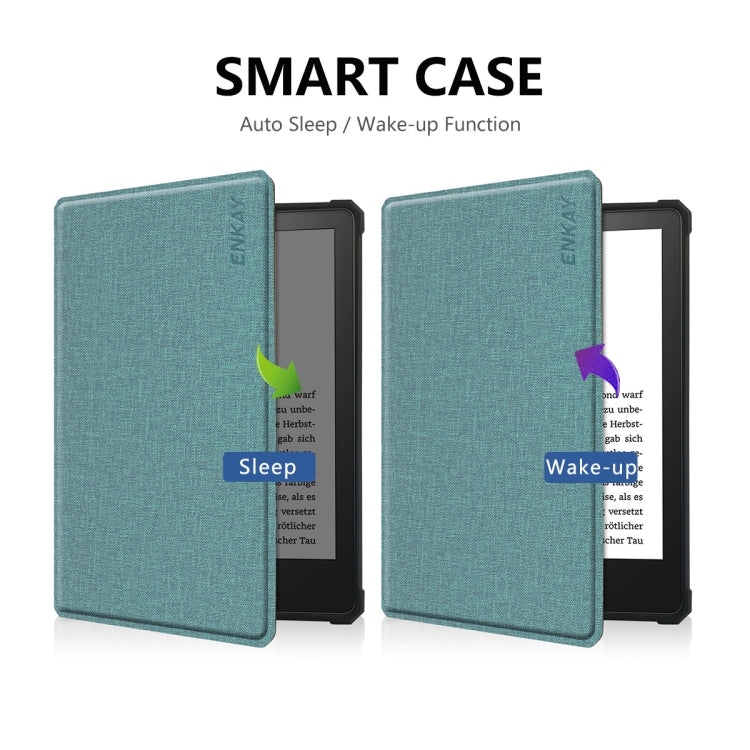 For Amazon Kindle Paperwhite 5 2021 ENKAY Solid Color Denim Texture Horizontal Flip Leather Tablet Case with Sleep / Wake-up Function(Green) - Amazon by ENKAY | Online Shopping UK | buy2fix