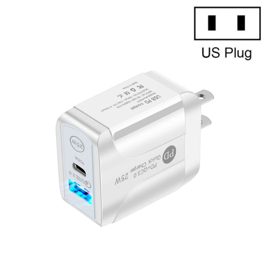 PD25W USB-C / Type-C + QC3.0 Dual Ports Fast Charger with USB to Micro USB Data Cable, US Plug(White) by buy2fix