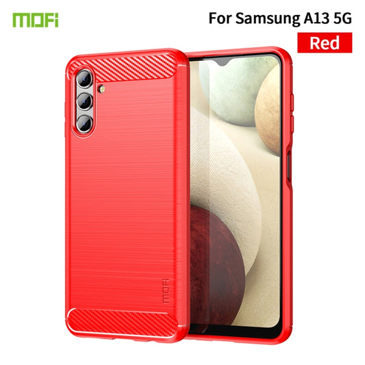 For Samsung Galaxy A13 5G MOFI Gentleness Series Brushed Texture Carbon Fiber Soft TPU Case(Red) by MOFI