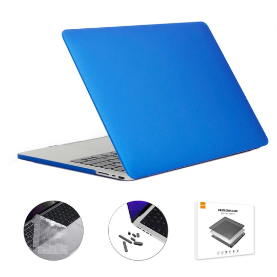 ENKAY Hat-Prince 3 in 1 Matte Laptop Protective Case + TPU Keyboard Film + Anti-dust Plugs Set for MacBook Pro 14.2 inch A2442 2021/A2779 2023/14 inch A3434 2025 (M5), Version:EU Version(Dark Blue)