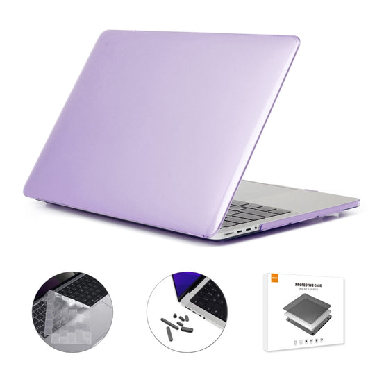 ENKAY Hat-Prince 3 in 1 Crystal Laptop Protective Case + TPU Keyboard Film + Anti-dust Plugs Set for MacBook Pro 14.2 inch A2442 2021/14 inch A3434 2025 (M5), Version:US Version(Purple)