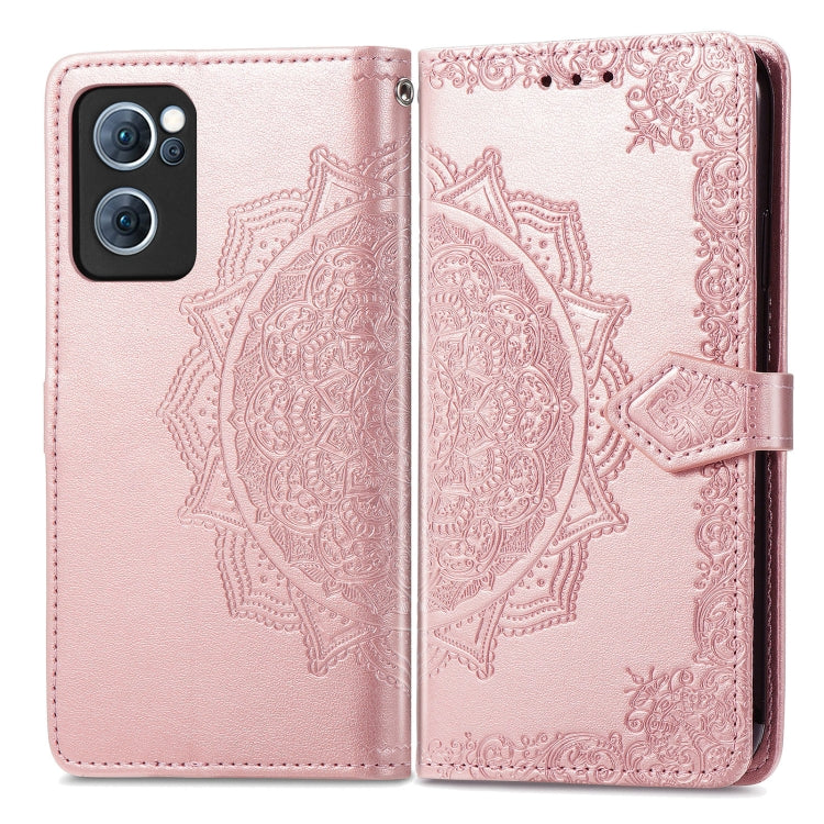 For OPPO Reno7 5G Mandala Flower Embossed Flip Leather Phone Case(Rose Gold) - OPPO Cases by buy2fix | Online Shopping UK | buy2fix