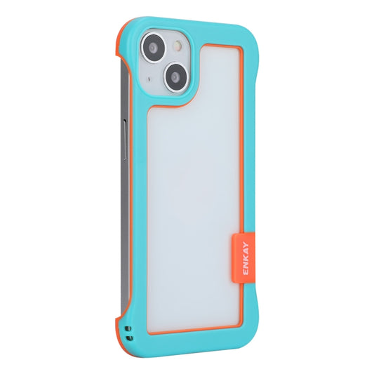 For iPhone 13 ENKAY Frameless Hollow PC Case + Glass Film(Blue) by ENKAY