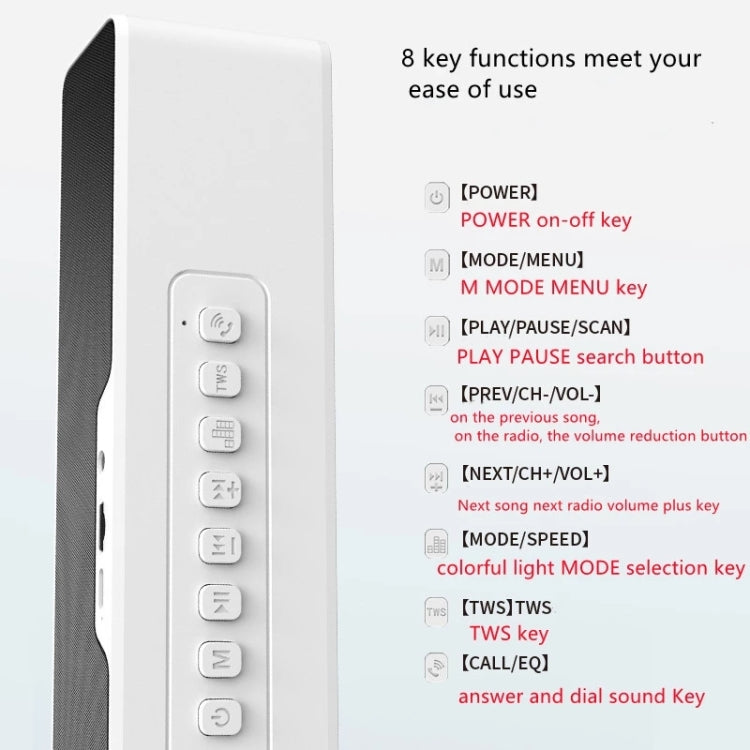 Duosi M8 LED Pickup Rhythm Ambient Light Multi-function TWS Bluetooth Speaker Bar(White) - Desktop Speaker by Duosi | Online Shopping UK | buy2fix