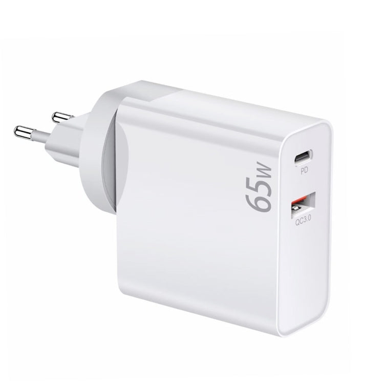 PD-65W USB-C / Type-C + QC3. 0 USB Laptop Charging Adapter, EU Plug / US Plug(White) - Cable & Adapter by buy2fix | Online Shopping UK | buy2fix