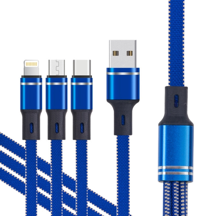 XJ-76 40W 5A 3 in 1 USB to 8 Pin + Type-C + Micro USB Super Flash Charging Cable, Length: 1.18m(Blue) - Multifunction Cable by buy2fix | Online Shopping UK | buy2fix